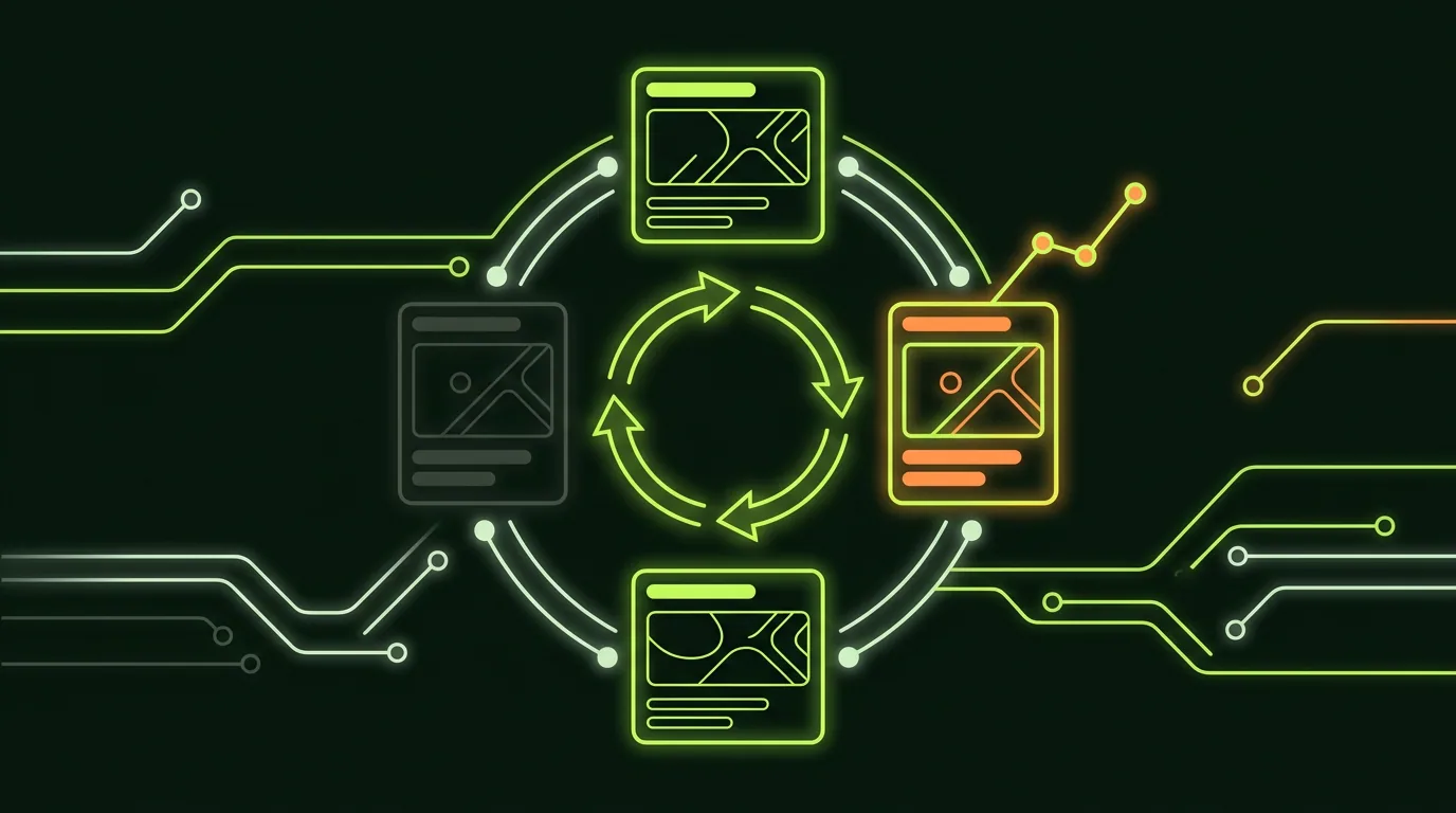 AI ads automation creative rotation loop with a winning ad and a paused ad